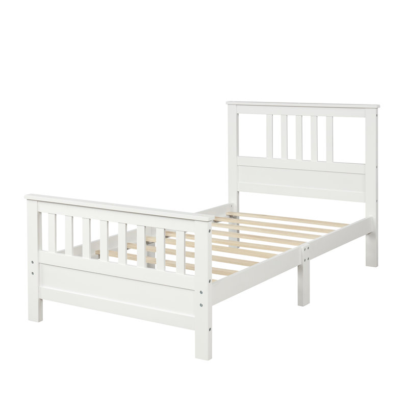 Lit plateforme en bois avec tête et pied de lit , Simple, Blanc