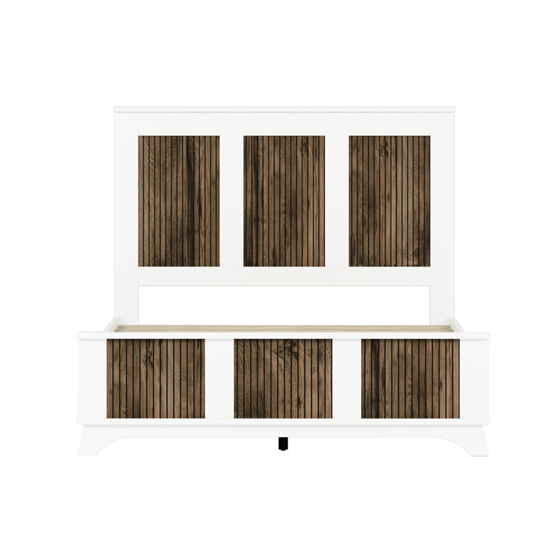Lit plateforme en bois blanc, lit double, support de lattes en contreplaqué, capacité de charge maximale de 600 lb, blanc, pour et charmante bande décorative