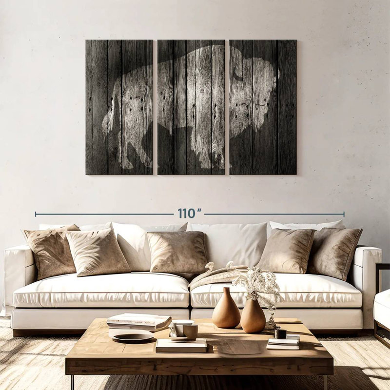 Brampt Bison On Wood, 48" H x 74" W