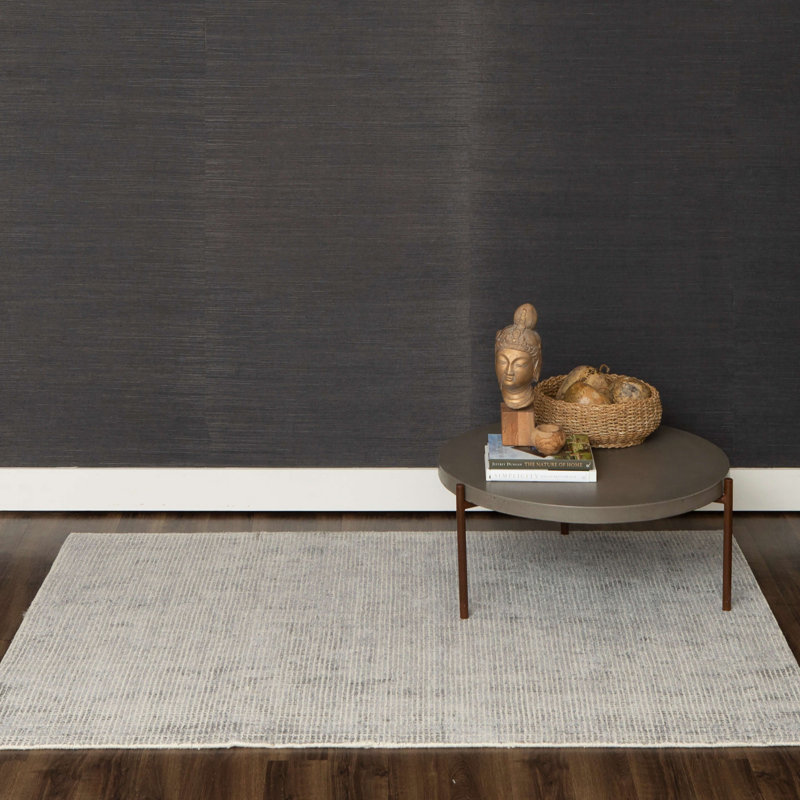 Tapis rayé gris tissé à la main, Rectangle 9 pi x 12 pi