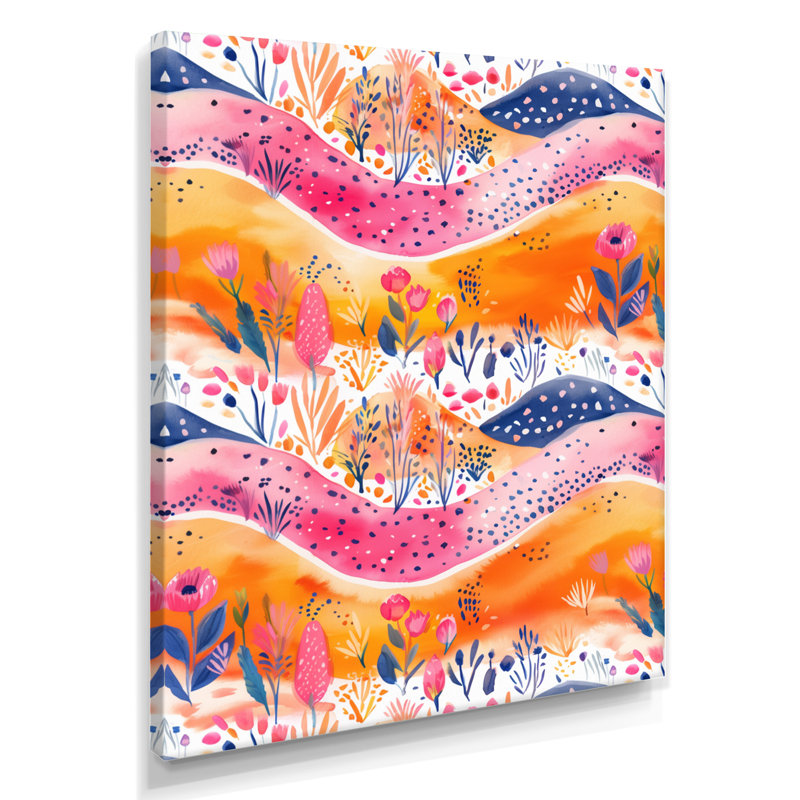 Rose, orange, abstrait, paysage boho II, Toile tendue, H 34 po x l 44 po