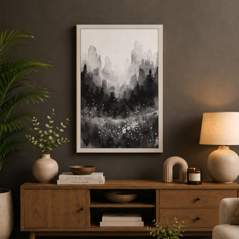 Urban Mist in Winter Scandinavian - Wrapped Canvas, 30x20 - 76.2 x 50.8 cm, Terracotta Border