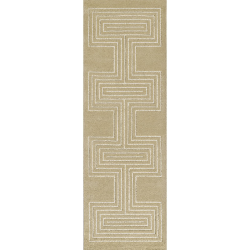Orlie Hand Tufted Wool Geometric Area Rug in Brown, Runner 2'6" x 8', Beige