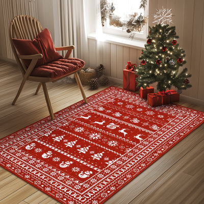 Tapis de Noël cerf rouge antidérapant lavable