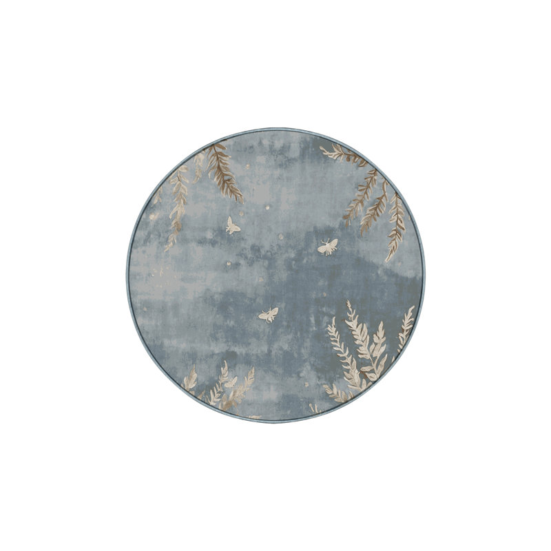 Tapis bleu soyeux et moelleux, Rond 7 pi