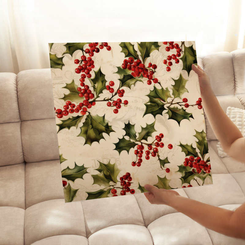 Botanical Christmas Pattern Classical Unframed Art Print, 10" H x 10" W
