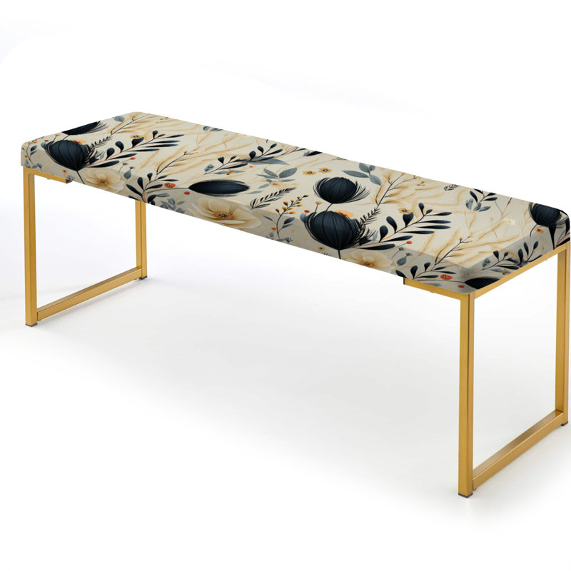 Nomadic Elegance Boho Ferns Pattern - Floral Upholstered Gold Bench