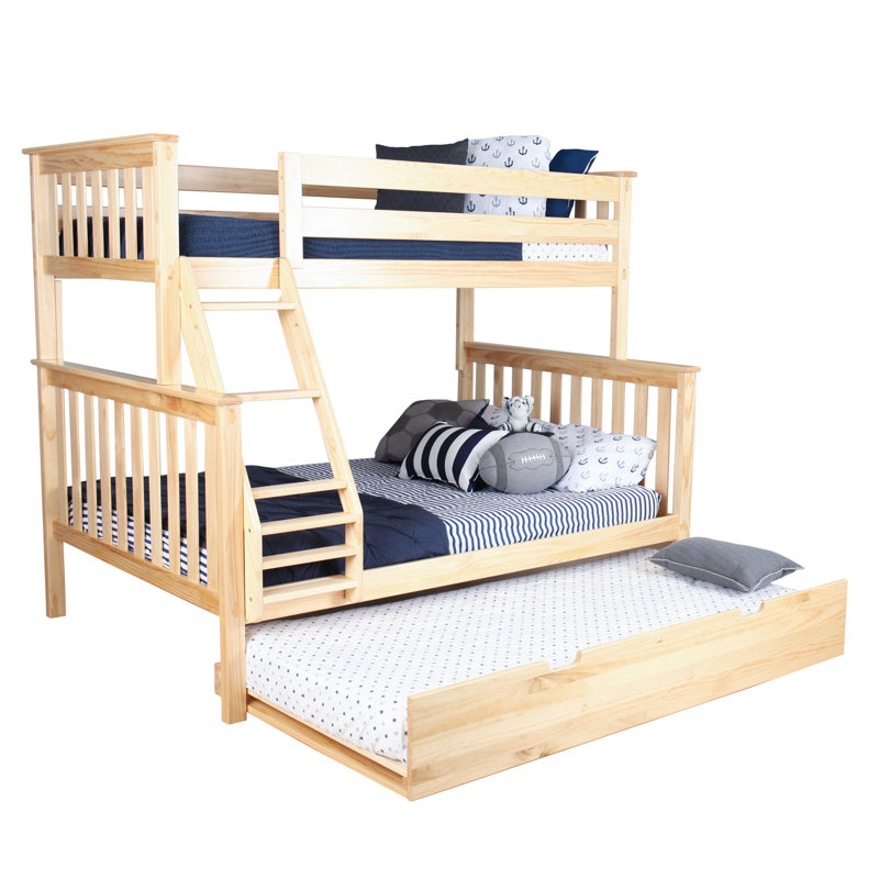 Kids Twin Over Full Bunk Bed with Trundle, Full, Natural