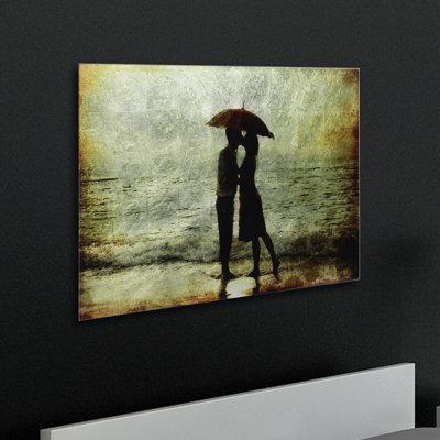«Goodby Kiss», impression encadrée sur verre avec feuille d'argent