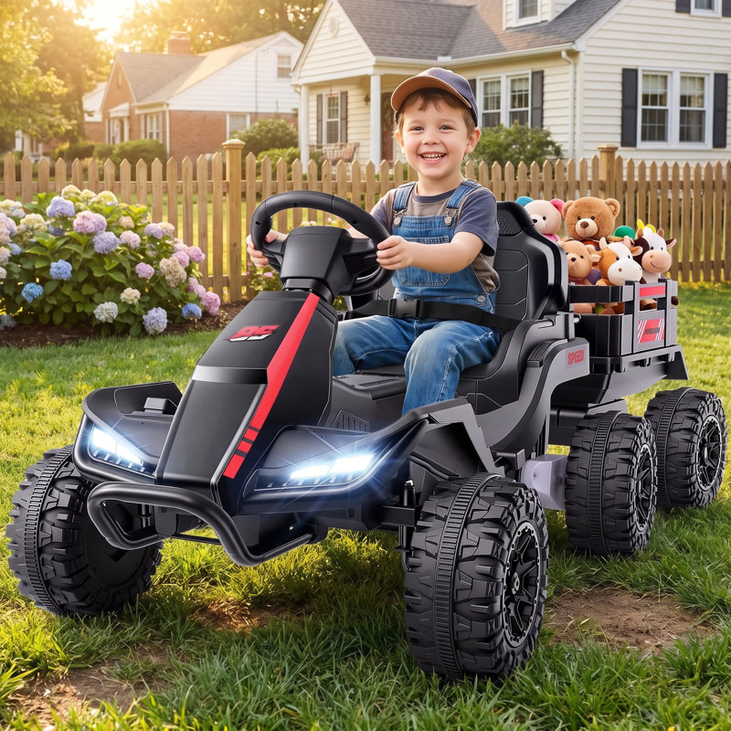 Tracteur électrique 24 V avec remorque détachable, télécommande, lumières DEL et musique, Rouge