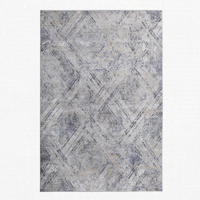 Runner Rug Synthetic Fiber Stain Resistant Non-Shedding Geometric Blue Grey Medium 7' x 9'