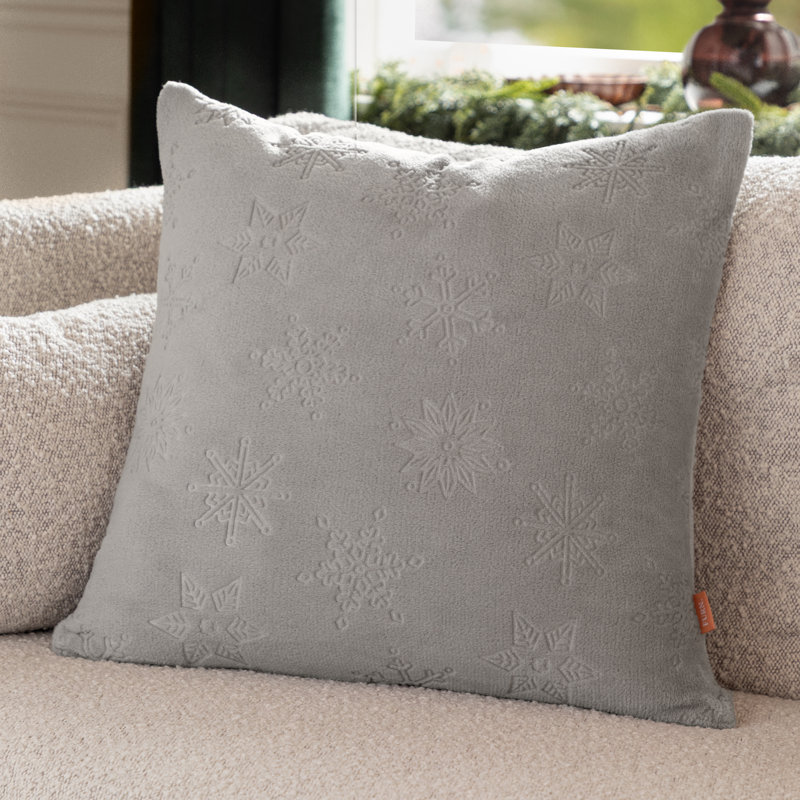 Snowflakes Grey Square Cushion, Feather