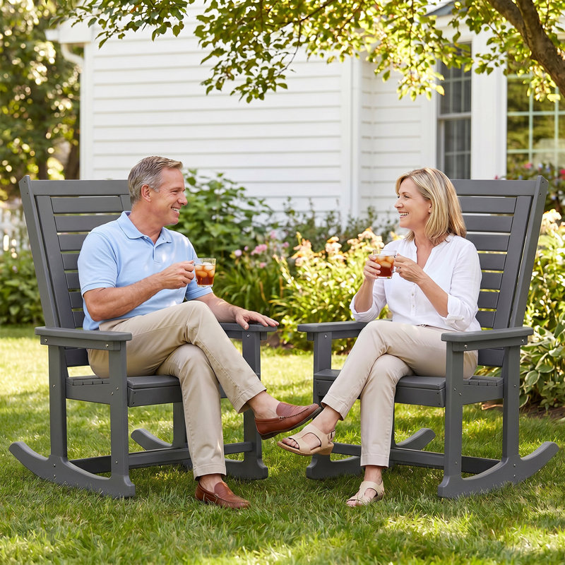 Chaise berçante d'extérieur en PEHD, Gris