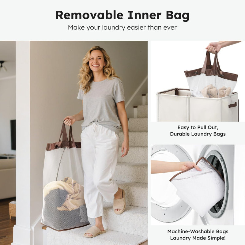2 Removable 47.8 Gal Double Laundry Hamper with Lid