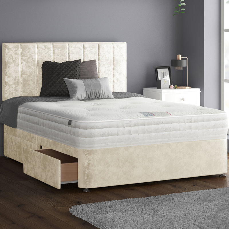 Ohiowa Upholstered Divan Bed, Single (3'), Cream, 2 Left Drawers