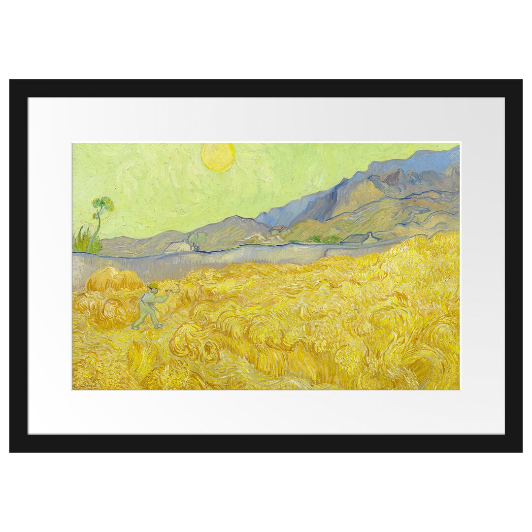 Gerahmter Kunstdruck Wheat Field with Mower von Vincent Van Gogh