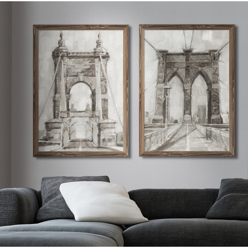 «Bridge Crossing I», ensemble de 2 reproductions d'art encadrées, H 20 po x l 16 po x P 1,25 po, Espresso Framed Canvas