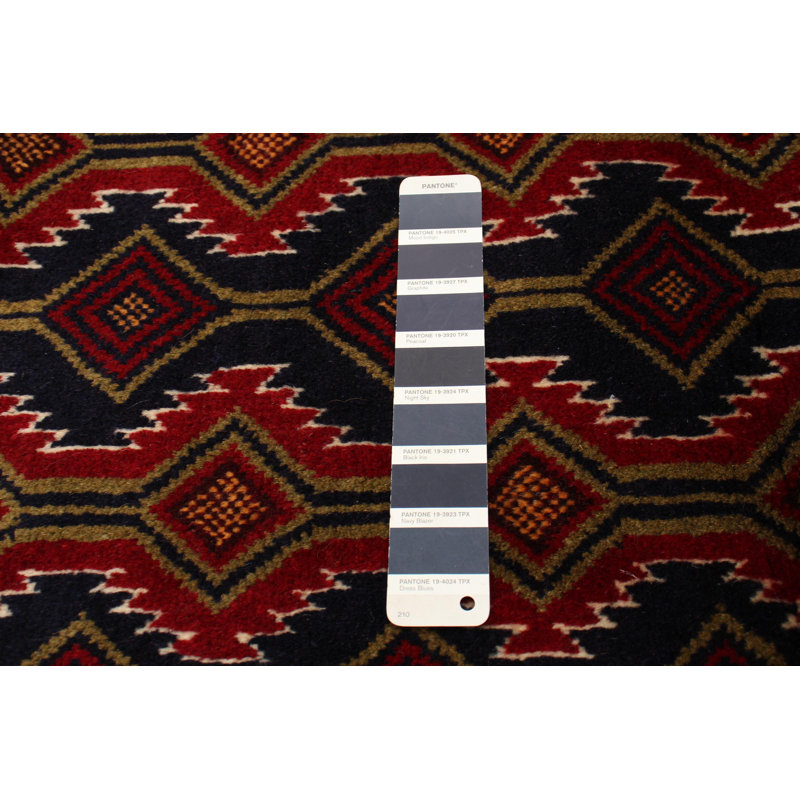Tapis bleu marine en laine noué à la main de conception unique 3 pi 4 po x 6 pi 3 po Nilda