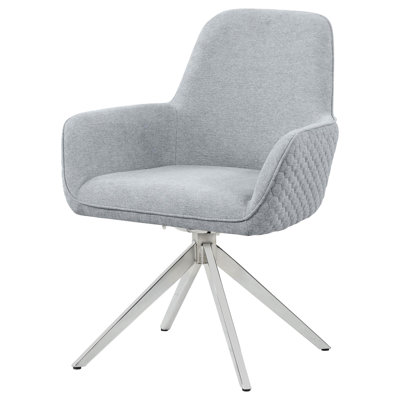 Chaise de salle à manger moderne en gris, avec un design Mid-Century et des accoudoirs évasés, pivotant à 360 degrés pour faciliter les repas avec accoudoirs gris, inspirée des esthétiques