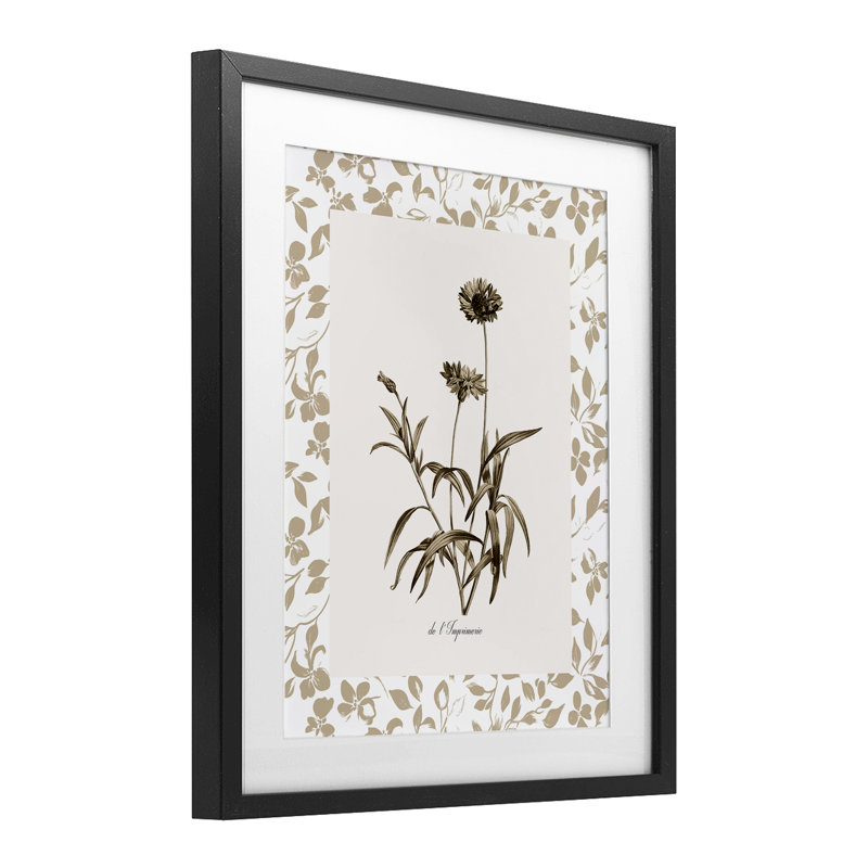 «Neutral Imperial Flowers», reproduction encadrée sous verre, design par Kelly Donovan, H 21 po x l 17 po, Cadre noir minuit