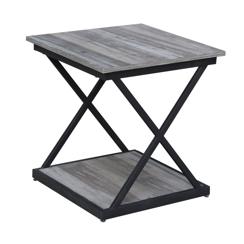 Table d'appoint carrée moderne gris 18,5 po avec structure en métal durable, Gris patiné