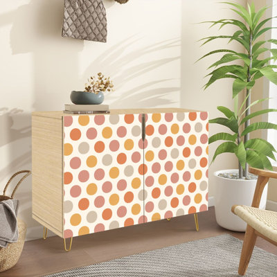Buffet Buffet avec rangement à pois abstrait moderne orange chaud avec 2 portes pour le salon et la cuisine