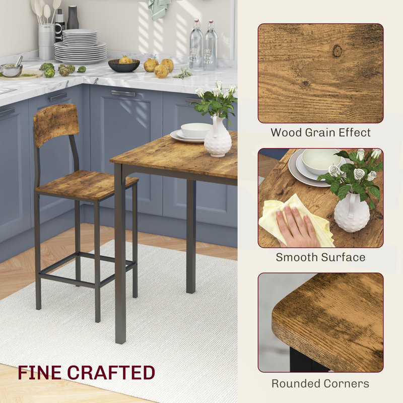 Rustic Brown and Black 3-Piece Pub Height Dining Set