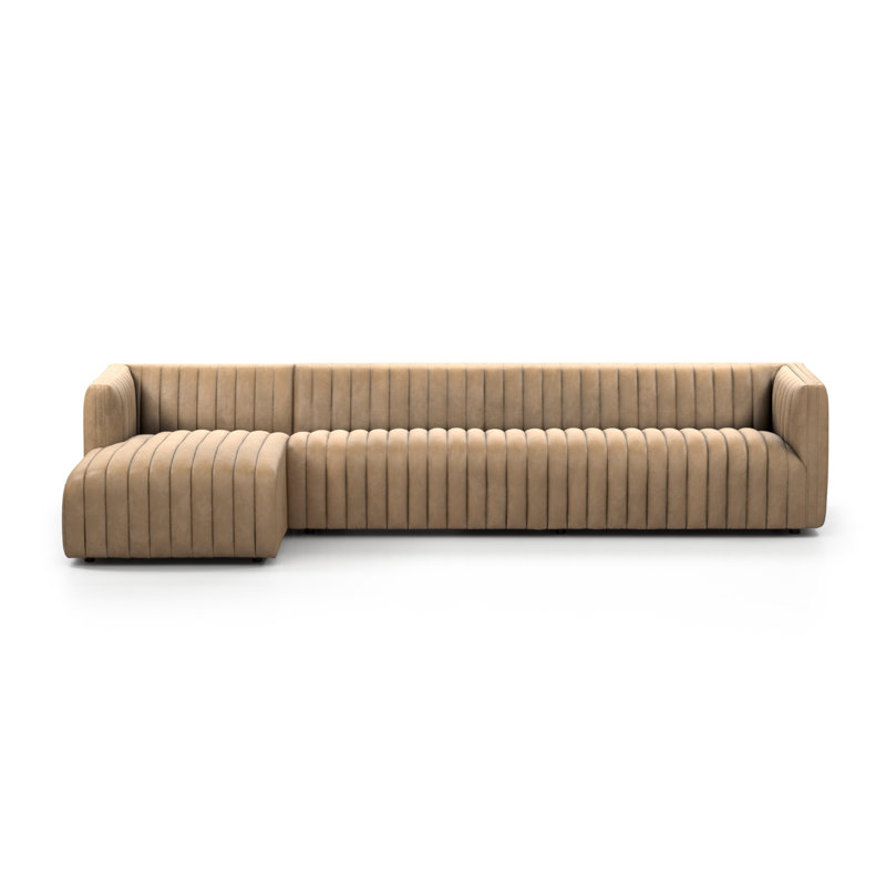 Augustine Chaise Sectional, Palermo Drift Genuine Leather, Left Hand Facing, 26.5" H x 126" W x 64" D
