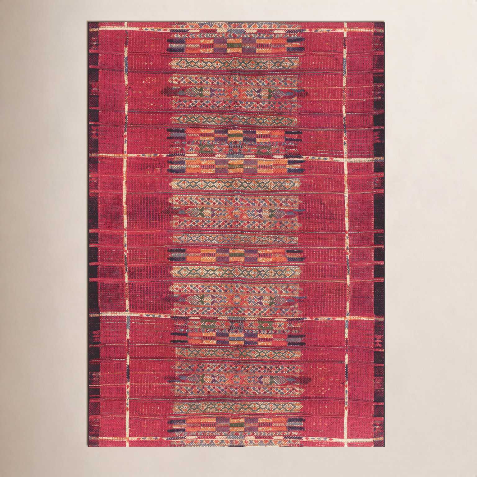 Sesena Red Striped Outdoor Rug, Rectangle 7'10" x 9'10"