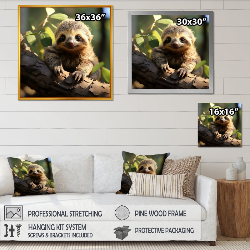 Photo de bébé paresseux - reproduction sur toile, Toile tendue, H 16 po x l 16 po x P 1 po