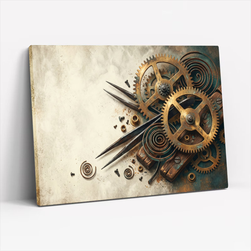 Ensemble de 1 toile murale Steampunk à mécanisme, 28"H x 40"W, Wrapped Canvas