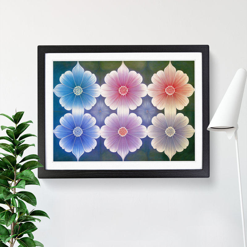 Impressive Retro Flowers - Single Picture Frame Print, 46cm H x 64cm W x 2cm D, Black