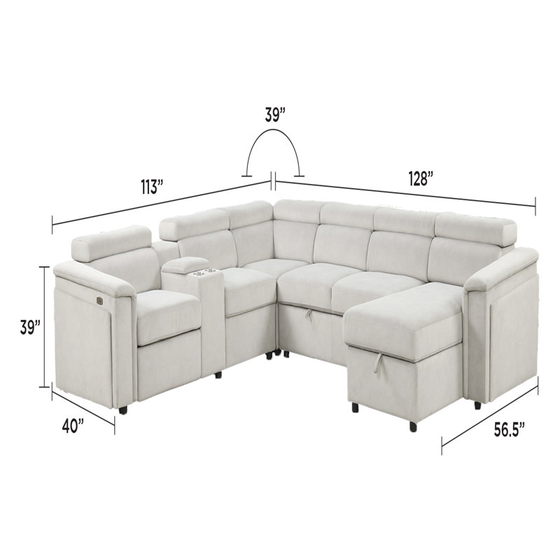 Canapé-lit modulaire inclinable électrique de style moderne en bois, Polyester beige
