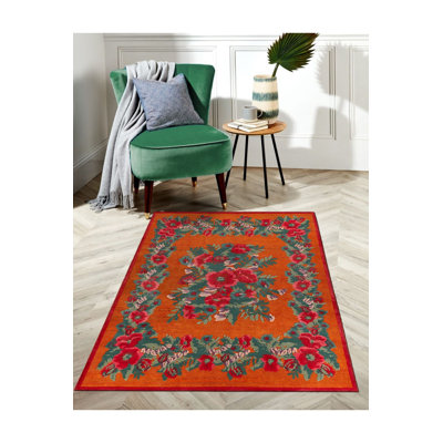 Tapis tissé à motif coquelicot rouge Mira Karabagh