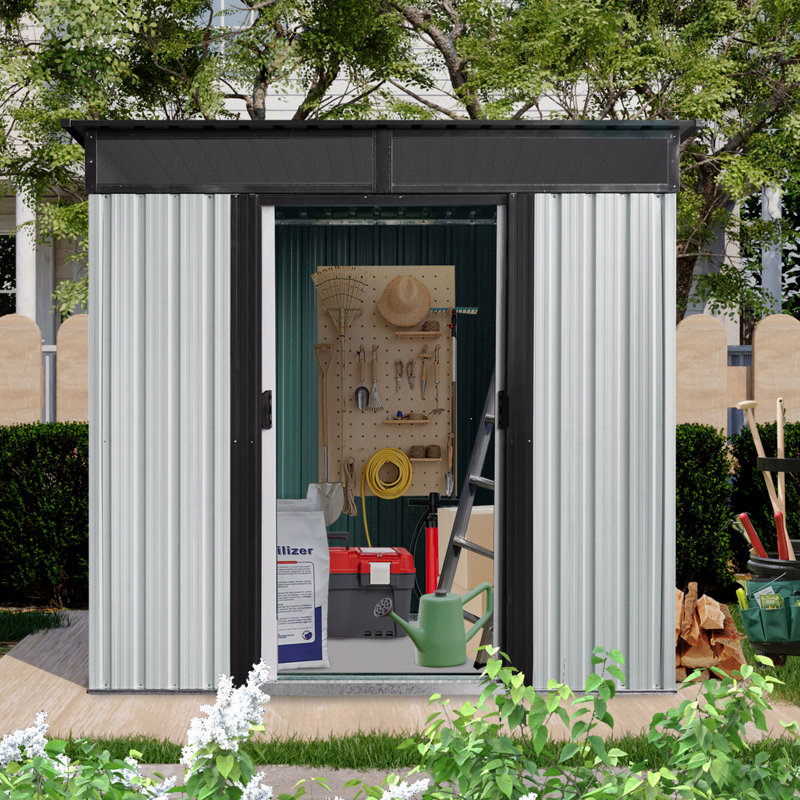 Remise de rangement extérieure en métal 6 pi x 5 pi avec fenêtre et plaque transparente, Blanc
