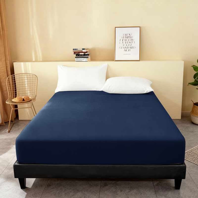 Super Soft Microfiber Fitted Sheet – 25cm Deep Pocket, Brushed Finish, Navy, Super King (6')