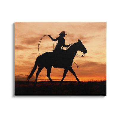 " Cowgirl Sunset Silhouette Southwestern Horse Field Landscape " by J.C. Leacock