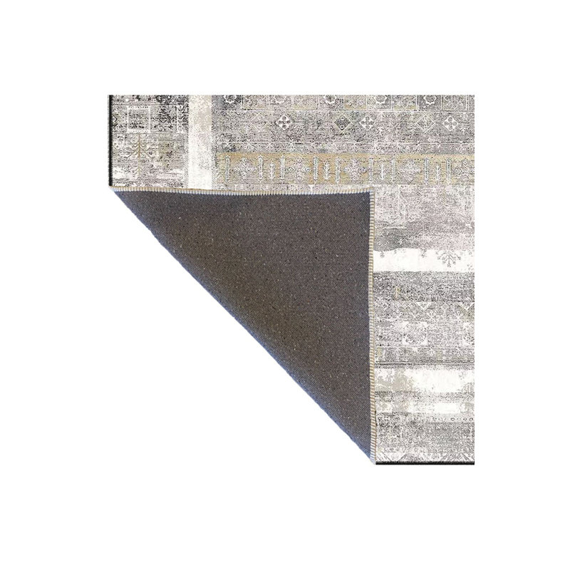 Tapis tissé à motif géométrique gris lavable traditionnel, Sous-tapis carré 3 pi 3 po inclus