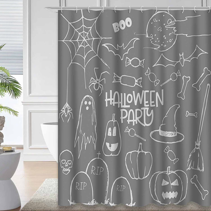 Rideau de douche avec 12 crochets Halloween, L 72 po x l 84 po