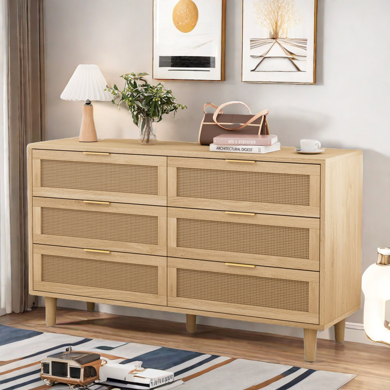 Commode 6 tiroirs Abagayle, Naturel