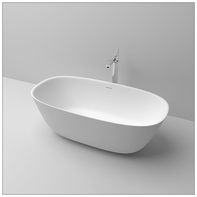 63 Inch Freestanding Solid Surface Soaking Bathtub Matte White