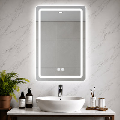 WARM&LOVE 20" x 28" Anti-Fog LED Bathroom Mirror, Dimmable 3-Color Touch Control Vanity Mirror, Wall Mounted Makeup Mirror with Memory Function, Silver