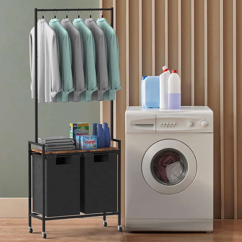 Marabella Rolling Laundry Center with Handles, Black