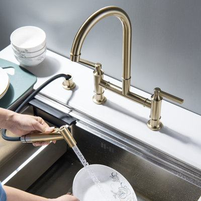 Bridge Kitchen Faucet with Pull Out Side Sprayer