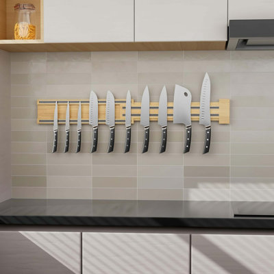 Extendable 16-32" Wood Magnetic Knife Holder For Wall, Adjustable Strip For Knives, Kitchen Utensils, Or Tools