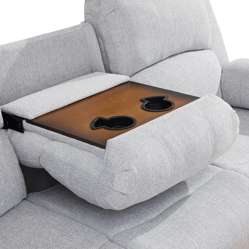78.5"Pillow Top Arm  Reclining Sofa with Drop down table and Cupholders, Gray Linen