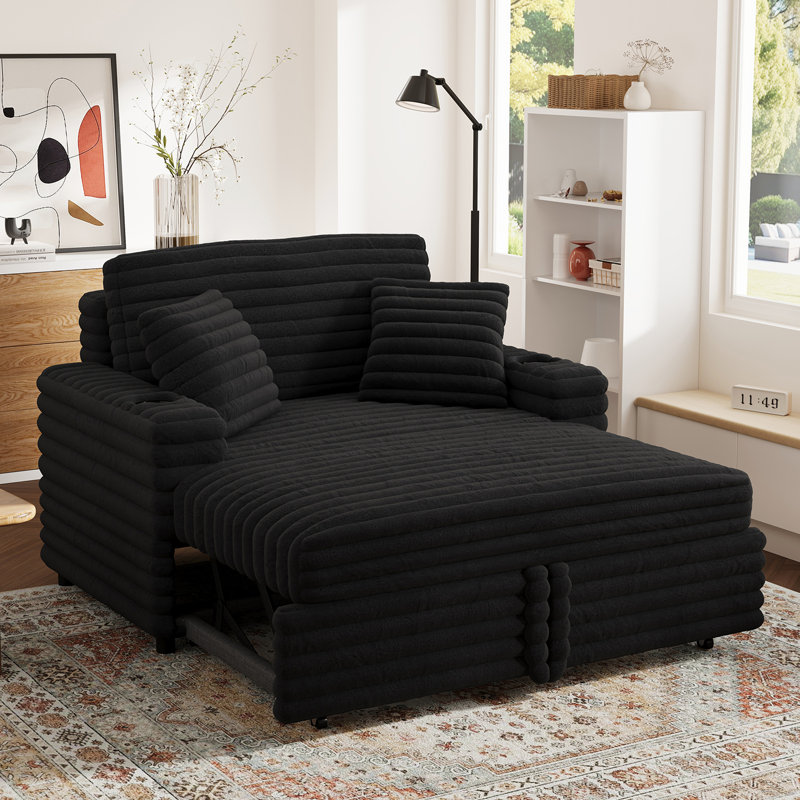 Canapé-lit rembourré en fourrure de lapin, Tissu horizontal en fausse fourrure noire