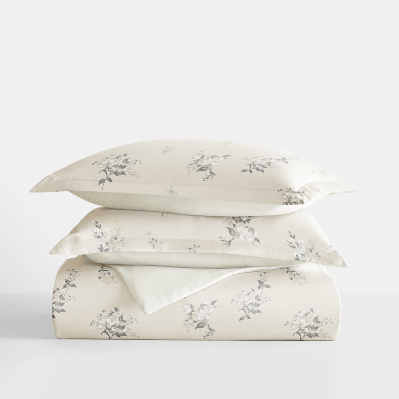 Ivory Floral Twin Microfiber Duvet Cover Set
