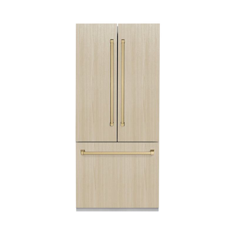 ZLINE Autograph Edition 36 in. 19.6 cu. ft. Panel Ready French Door Built-In Bottom Freezer Refrigerator with Water Dispenser and Ice Maker with Graphite Gray Interior and Accents