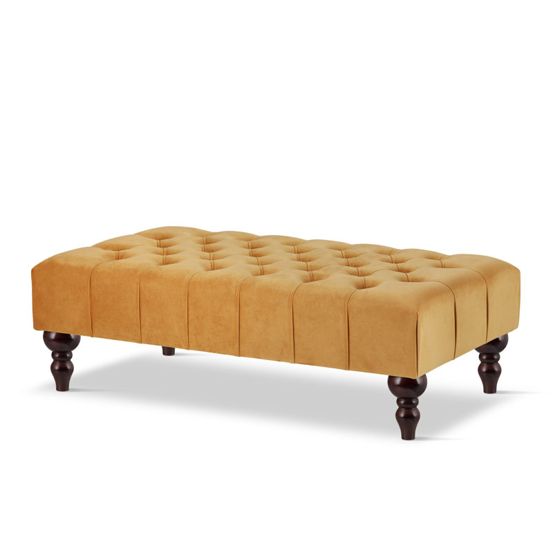 Ainura 80cm Wide Velvet Tufted Rectangle Solid Colour Cocktail Ottoman, Brown/Nut, Yellow